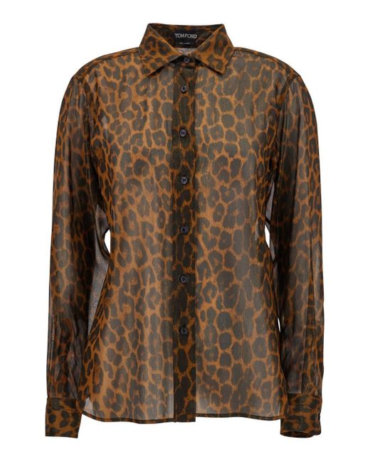 Tom Ford Brown Leopard Print Shirt