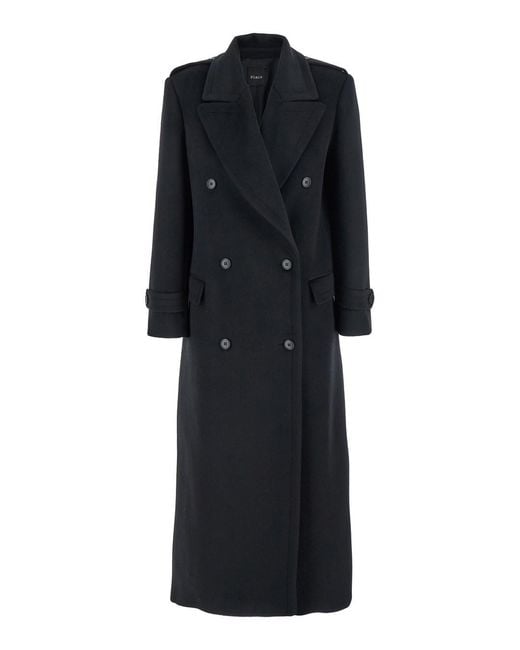 Le Plain Black Oversized Coat With Shirt Collar And Pockets
