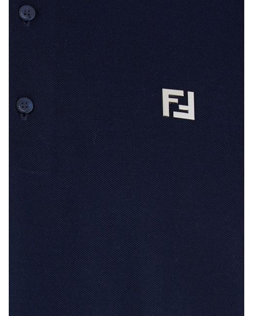 Polo Con Logo Ff Metallico Sul Fronte di Fendi in Blue da Uomo