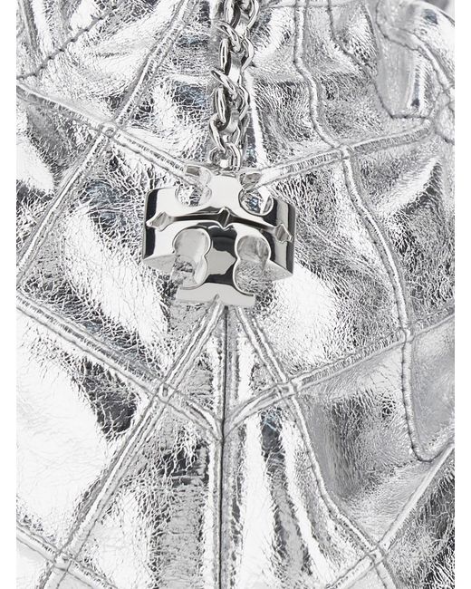 Tory Burch White 'Fleming Mini' Colored Shoulder Bag With Chain Strap And Metallic Pendant With Logo