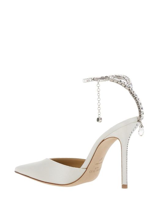 Jimmy Choo White 'Saeda' Pointed And Closed Toe Sandals With Rhineston