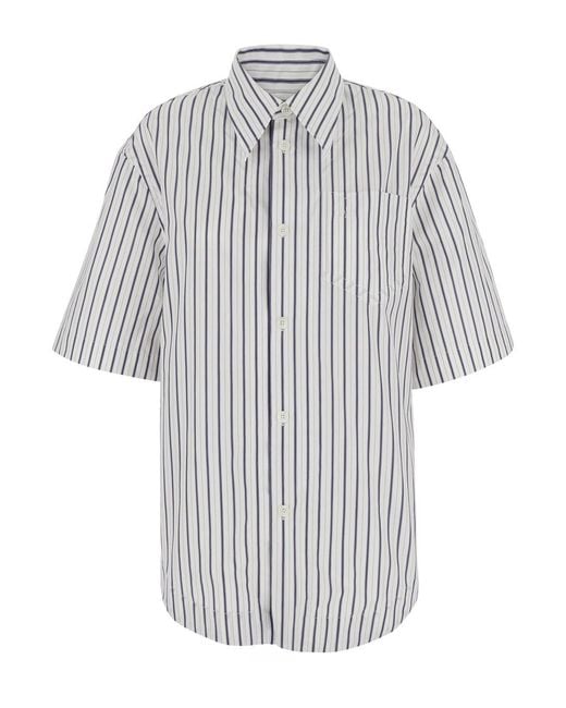 AMI White Shirt With Classic Collar And All-Over Striped Pattern