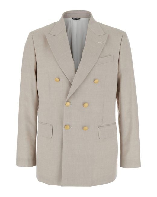 Reveres 1949 Gray Double-Breasted Jacket With Peak Revers for men