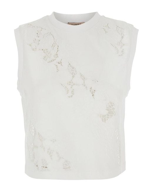 Twinset White Sleeveless T-Shirt With Embroidered Details