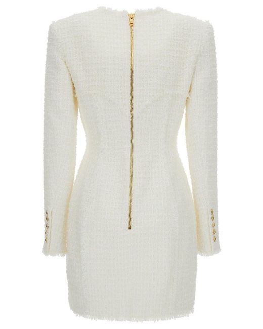 Balmain White Cropped Jacket With Jewel Buttons