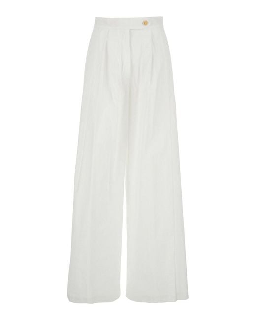 Semicouture White Buddy Pants With Button And Zip Closure