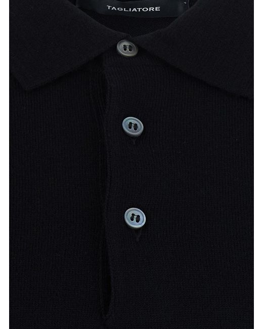 Tagliatore Blue Polo Collar With Long Sleeves And Button Closure for men