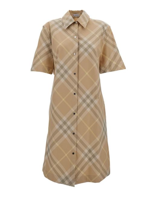 Burberry Natural Chemisier Dress With All-Over Vintage Check Print