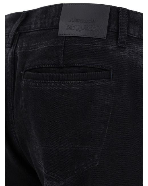 McQueen Black Jeans With Logo Patch On The Rear And Worn Out Effect for men