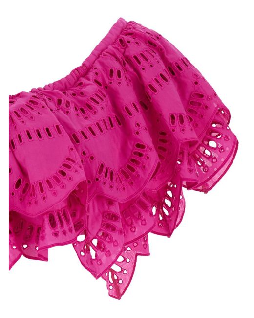 Charo Ruiz Pink Fuchsia One-Shoulder Top With Crochet Work