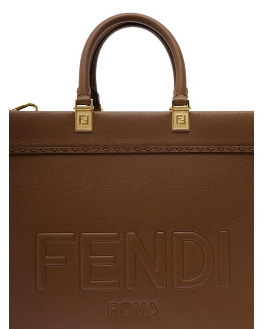Fendi Brown ' Sunshine Medium' Tote Bag With Embossed Lettering I