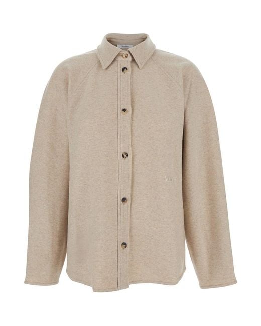 Max Mara Pure Natural 'Ceci' Cardigan With Classic Collar And Logo Letter