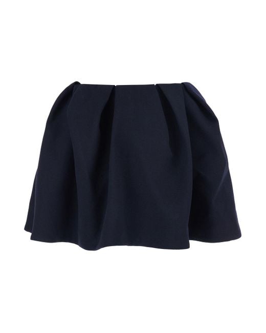 ShuShu/Tong Blue Pleated Wool Miniskirt With Zip Closure