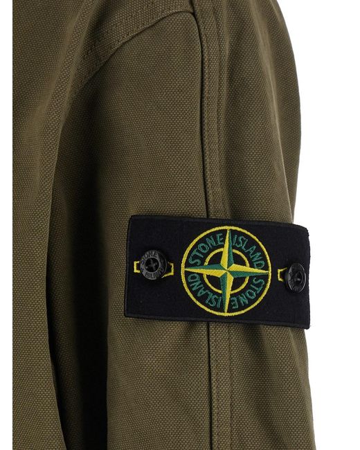Stone Island Green Jacket Panama Cotton With Collar And Long Sleeves for men