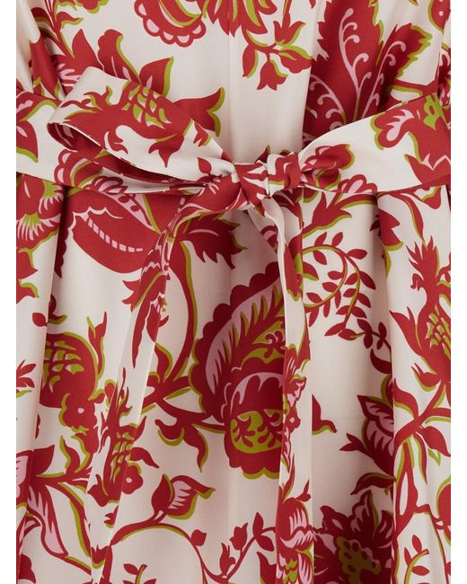Etro Red Dress With V-Neck And Waist Knot