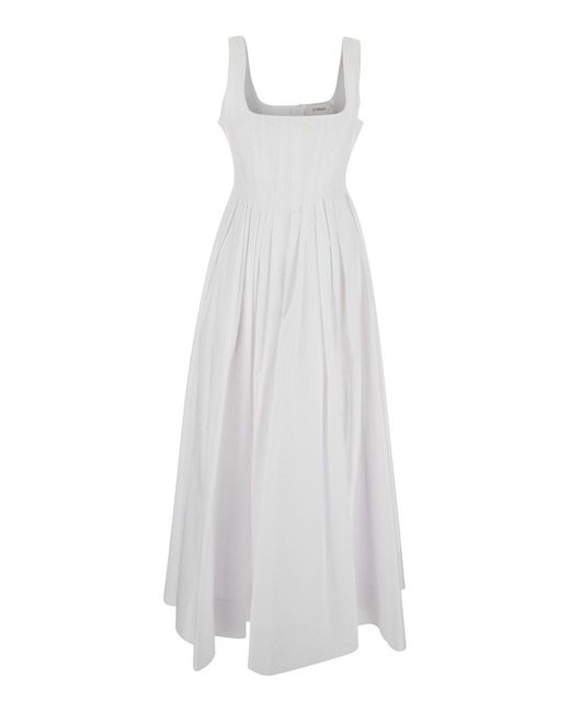 Sportmax White 'Giro' Midi Dress With Square Neckline And Hidden Zip Closure