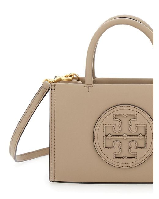 Tory Burch Natural 'Mini Ella' Tote Bag With Embossed Logo