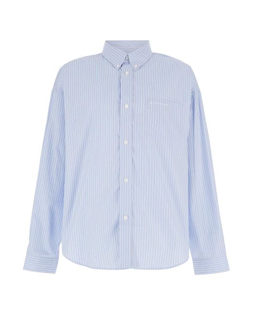 Givenchy Blue Light Stripe Shirt With Logo Lettering Embrodery for men
