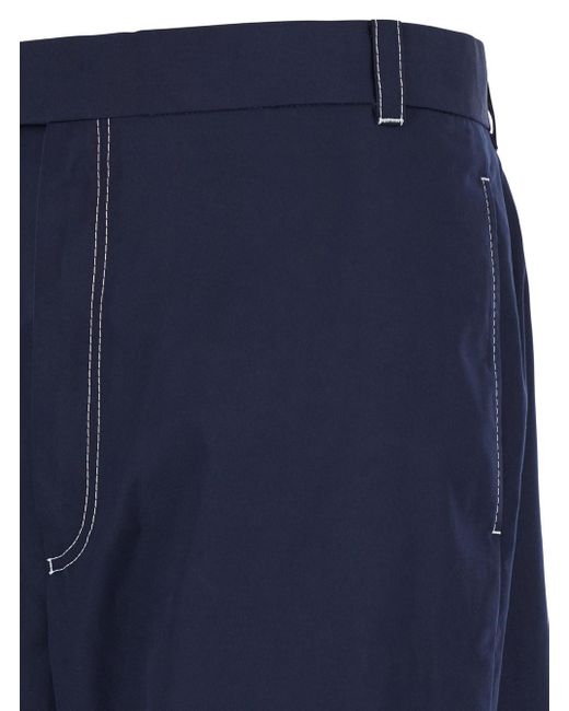 Thom Browne Blue Straight Pants With Contrasting Stitching for men