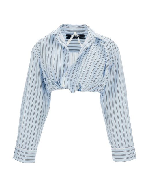 Jacquemus Blue 'La Chemise Bahia' Lighrt Cropped Striped Shirt
