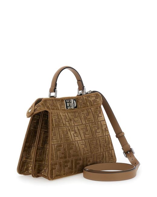 Borsa 'Peekaboo Iseeu Small' Con Motivo Ff All-.Over di Fendi in Brown