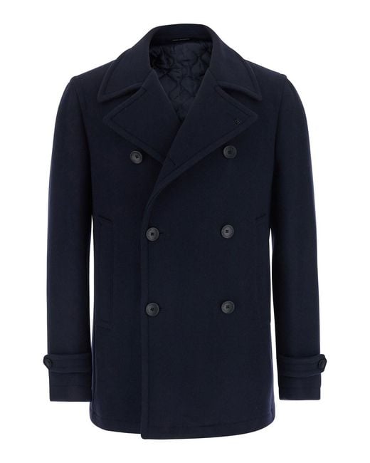 Tagliatore Blue Coat With Notched Revers And Button Front Closure for men