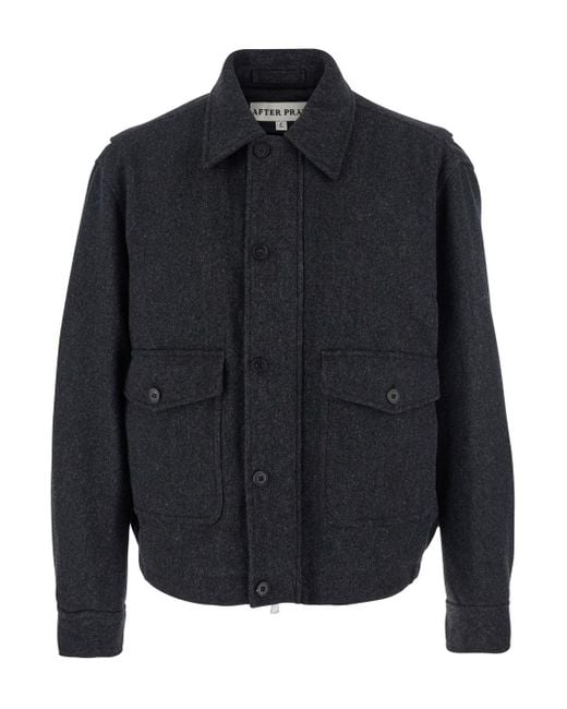AFTER PRAY Blue 'Classic A-2' Jacket With Classic Collar And Front Bu for men