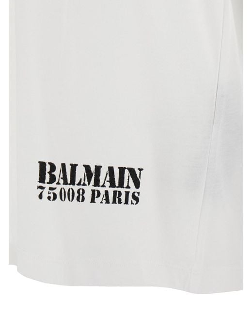T-Shirt Girocollo Con Stampa Logo Lettering Sul Fronte di Balmain in White da Uomo