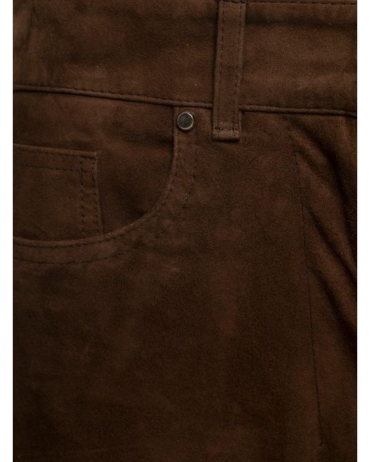 Max Mara Brown 'ontario' High-waisted Jeans With Concealed Fastening In Suede