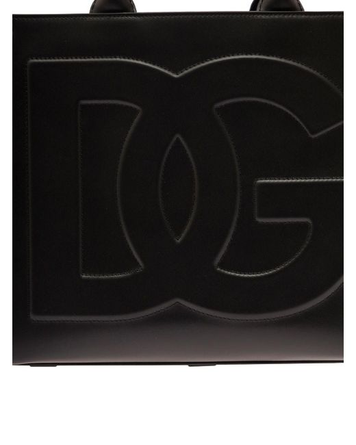 Dolce & Gabbana 'dg Daily Medium' Black Handbag With Dg Logo Detail In Smooth Leather Woman