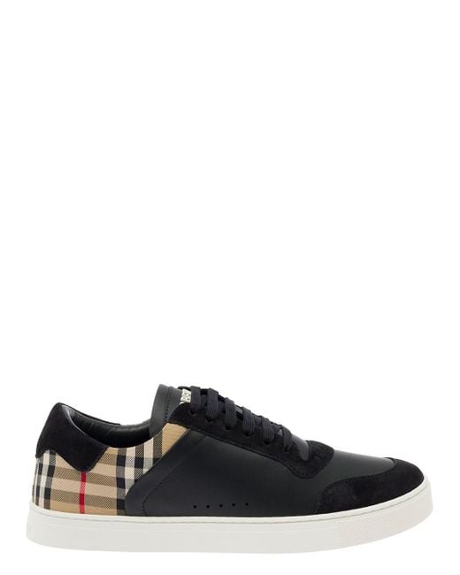 Burberry Black Stevie Check-print Leather Low-top Trainers for men