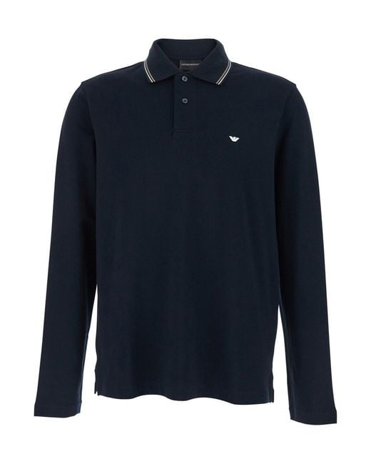 Emporio Armani Blue Polo Shirt Cotton for men