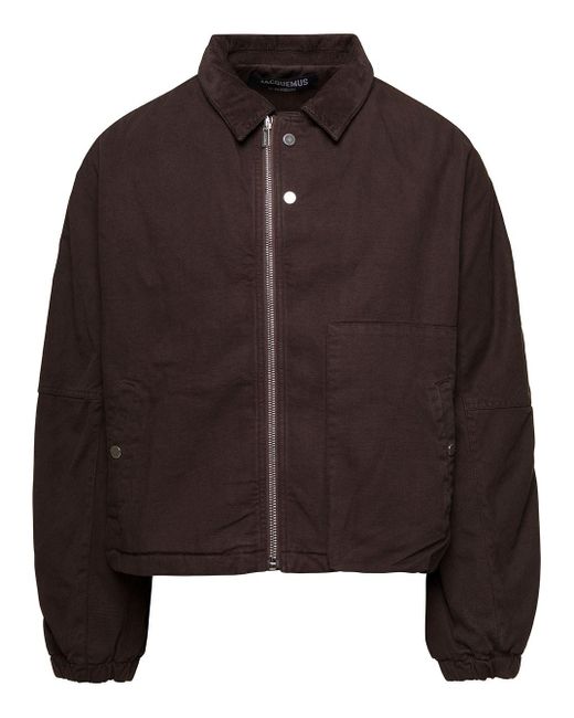 Jacquemus Le Blouson Trivela Brown Jacket With Logo Patch In Cotton for men