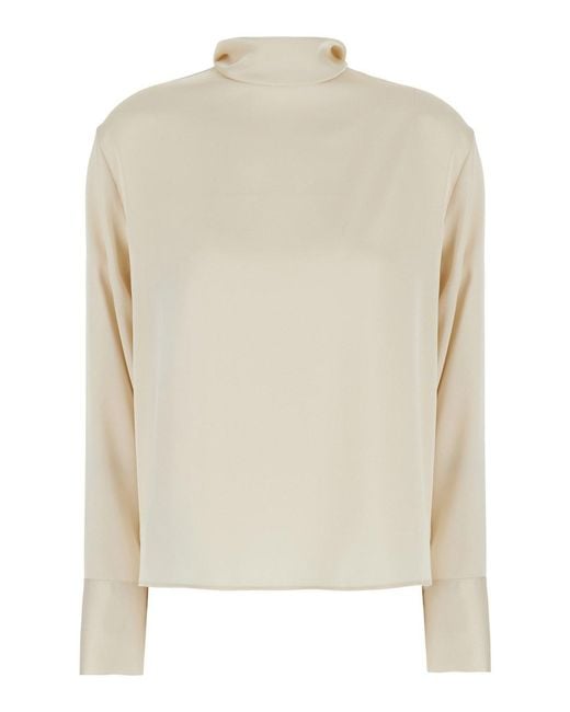 Le Plain White Satin High-Neck Blouse For
