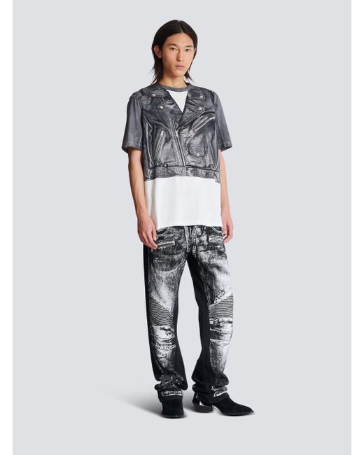 Balmain Black Graphic Crew Neck T-Shirt for men