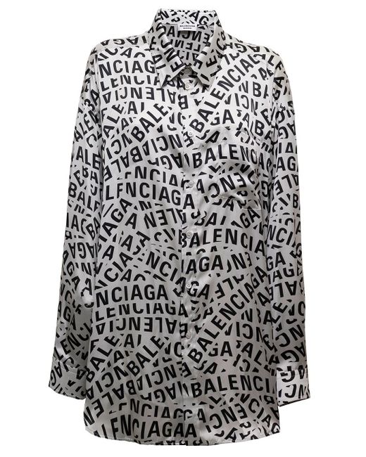 Balenciaga Gray Logo Strips Soft Blouse In Tech Satin Woman