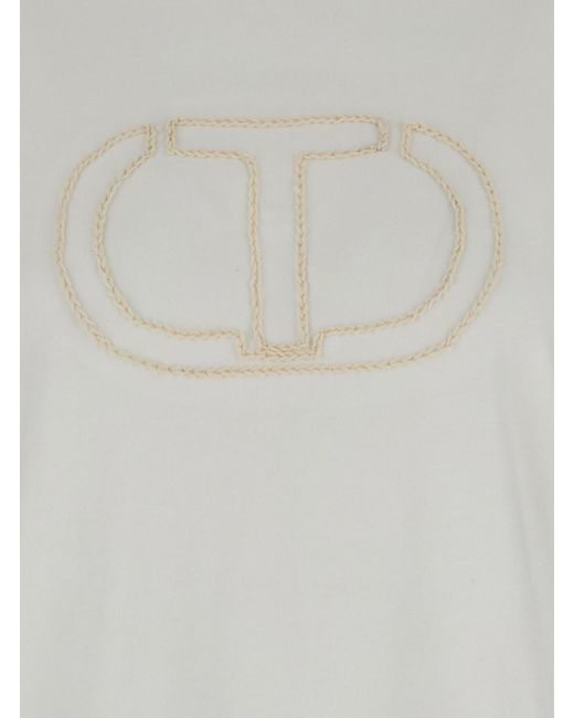 Twin Set White Crewneck T-Shirt With Embroidered Logo
