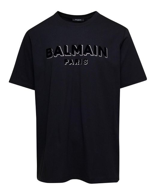 Balmain Black Flock & Foil T-Shirt for men