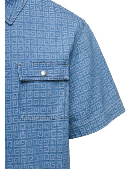 Givenchy Blue Light- Denim Boxy Shirt With Monogram Motif for men