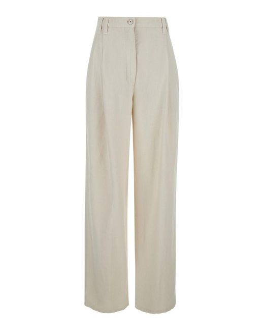 Brunello Cucinelli White High-Waisted Straight Leg Trousers