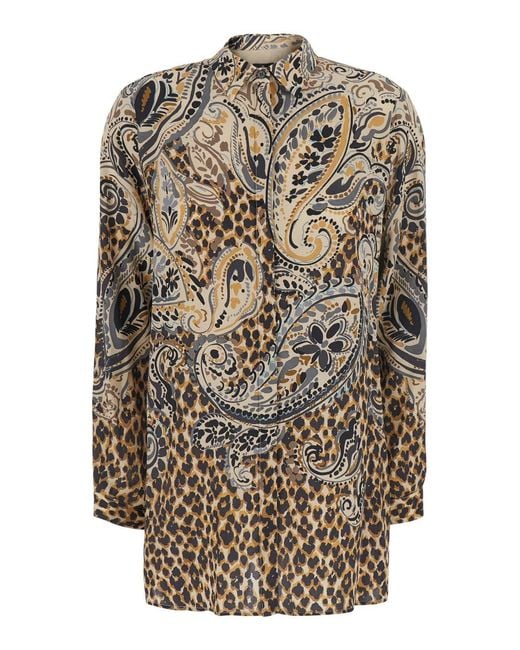 Etro Gray Shirt With Classic Collar And All-Over Floral Animalie