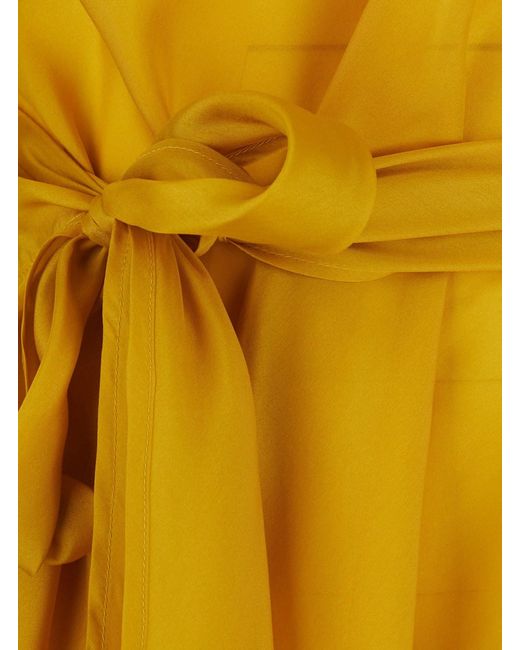 ..,merci Yellow Crew Neck Shirt With V-Neck On The Back And Draping On Th