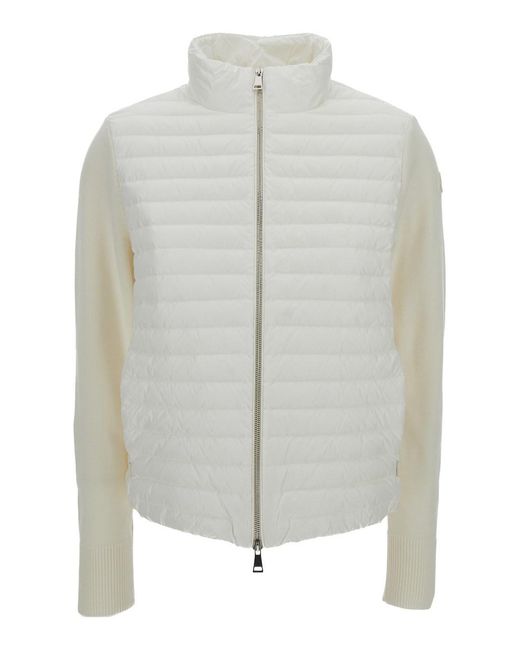 Moncler Gray Technical Wool Quilted High-Neck Cardigan