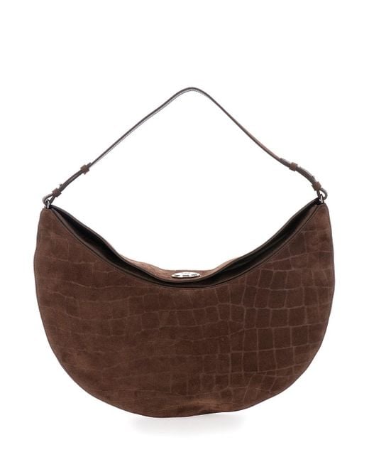 Jacquemus Brown 'Le Calisso Rond Large' Shoulder Bag With Adjustable Strap And Embossed Crodocile Effect