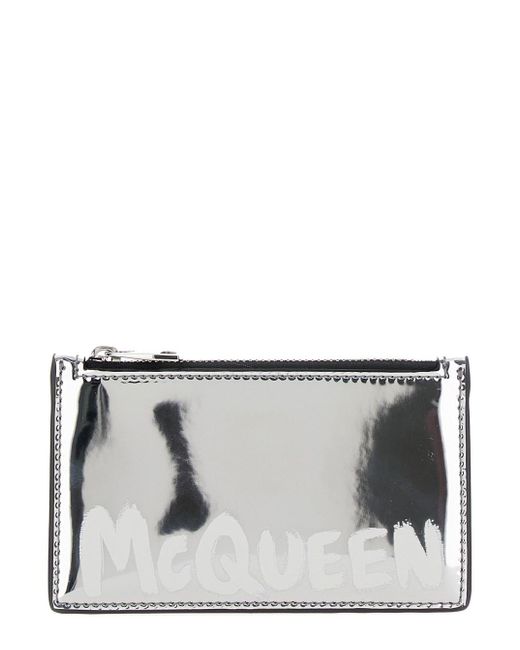 Alexander McQueen Gray Card-Holder With Mcqueen Graffiti Logo for men
