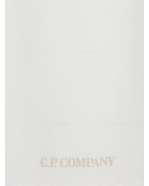C P Company White T-Shirt With Round Neck And Logo On The Front for men