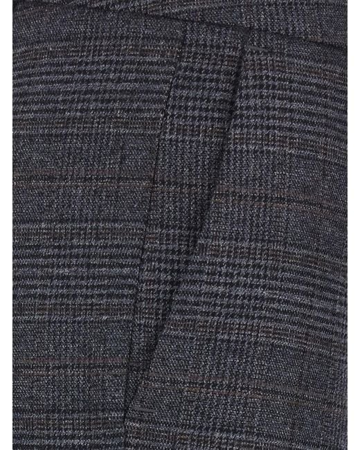 Le Plain Blue Straight Check Trousers With Pockets And Logo
