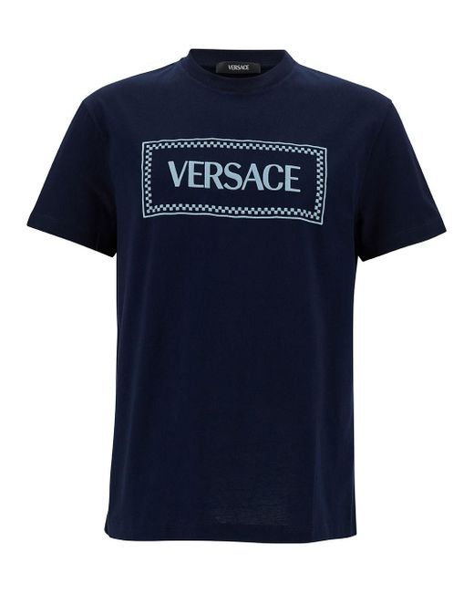 T-Shirt Girocollo Con Stampa Logo Anni '90 di Versace in Blue da Uomo