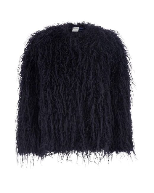Forte_forte Blue Crew Neck Shearling Jacket With Hidden Front Closure