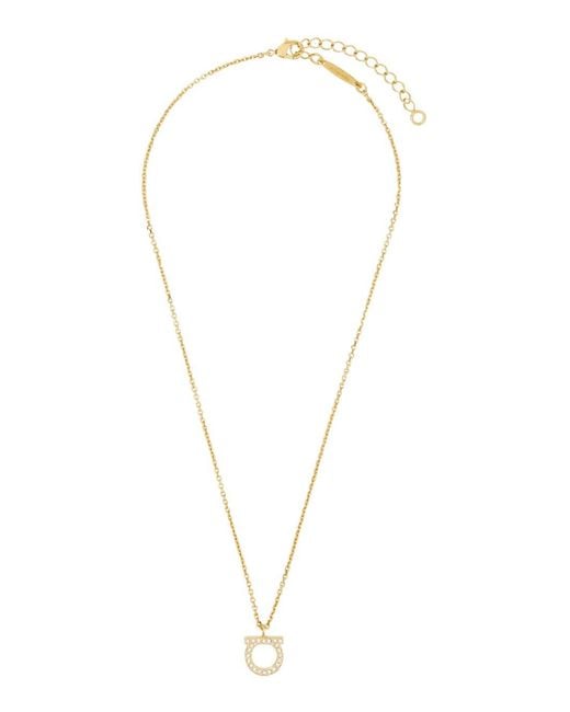Ferragamo White Colored Necklace With Gancini Pendant